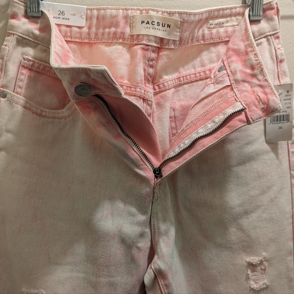 Pacsun Love Me Pink Mom Jeans High Rise Denim Acid Wash Distressed Cropped- 26/2 - Picture 5 of 11